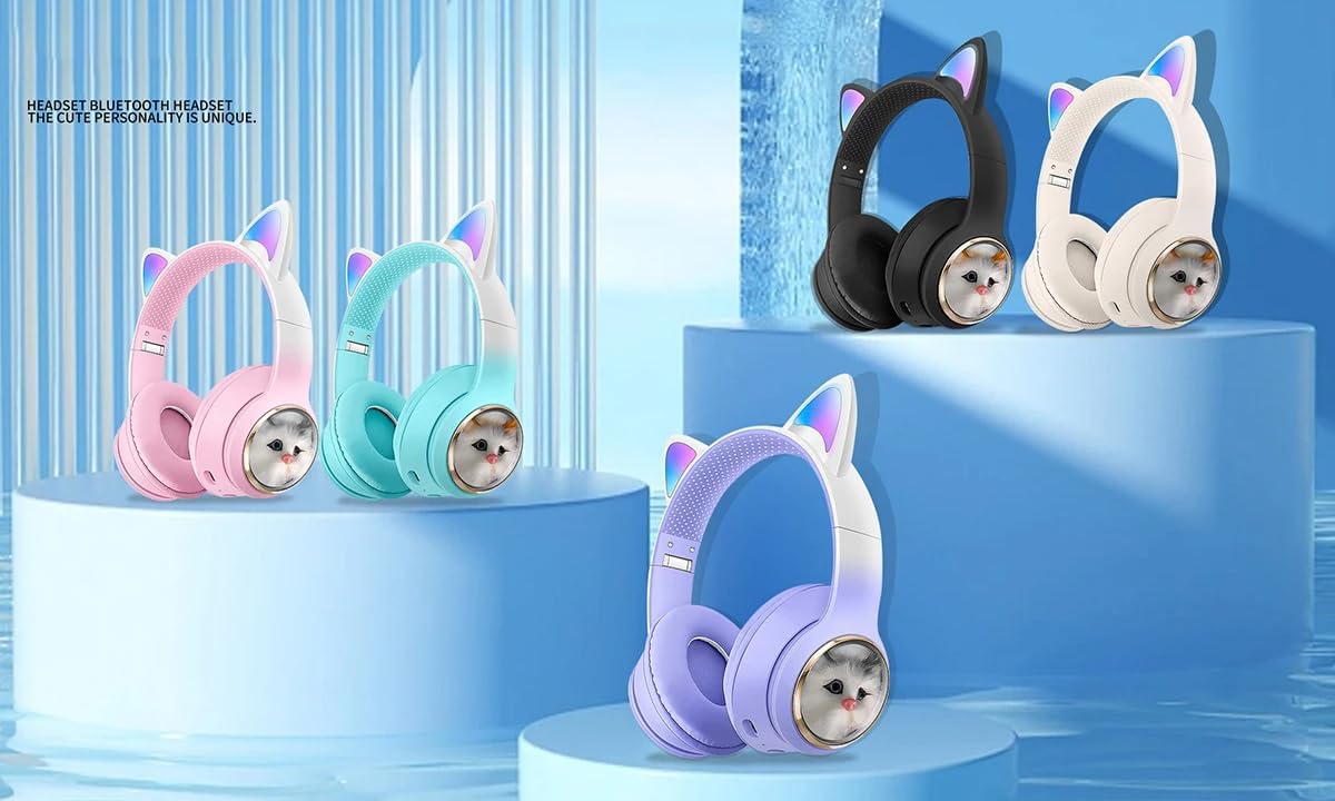 Subzero Kedi Tüylü Işıklı Kedili Mikrofonlu Bluetoothlu Kulaklık Sd Aux Girişli Kedi Kulaklık Kablosuz Siyah